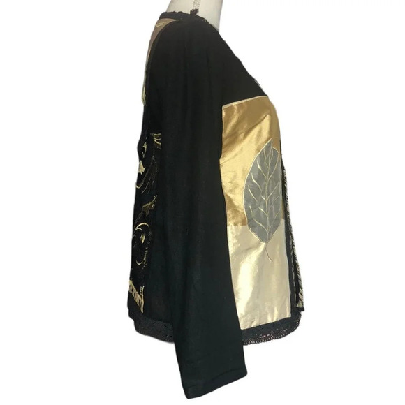 MAGIC JACKET Sz ? Women's Linen Black Beige Gold "One of a Kind" Jacket Handmade - Picture 7 of 10